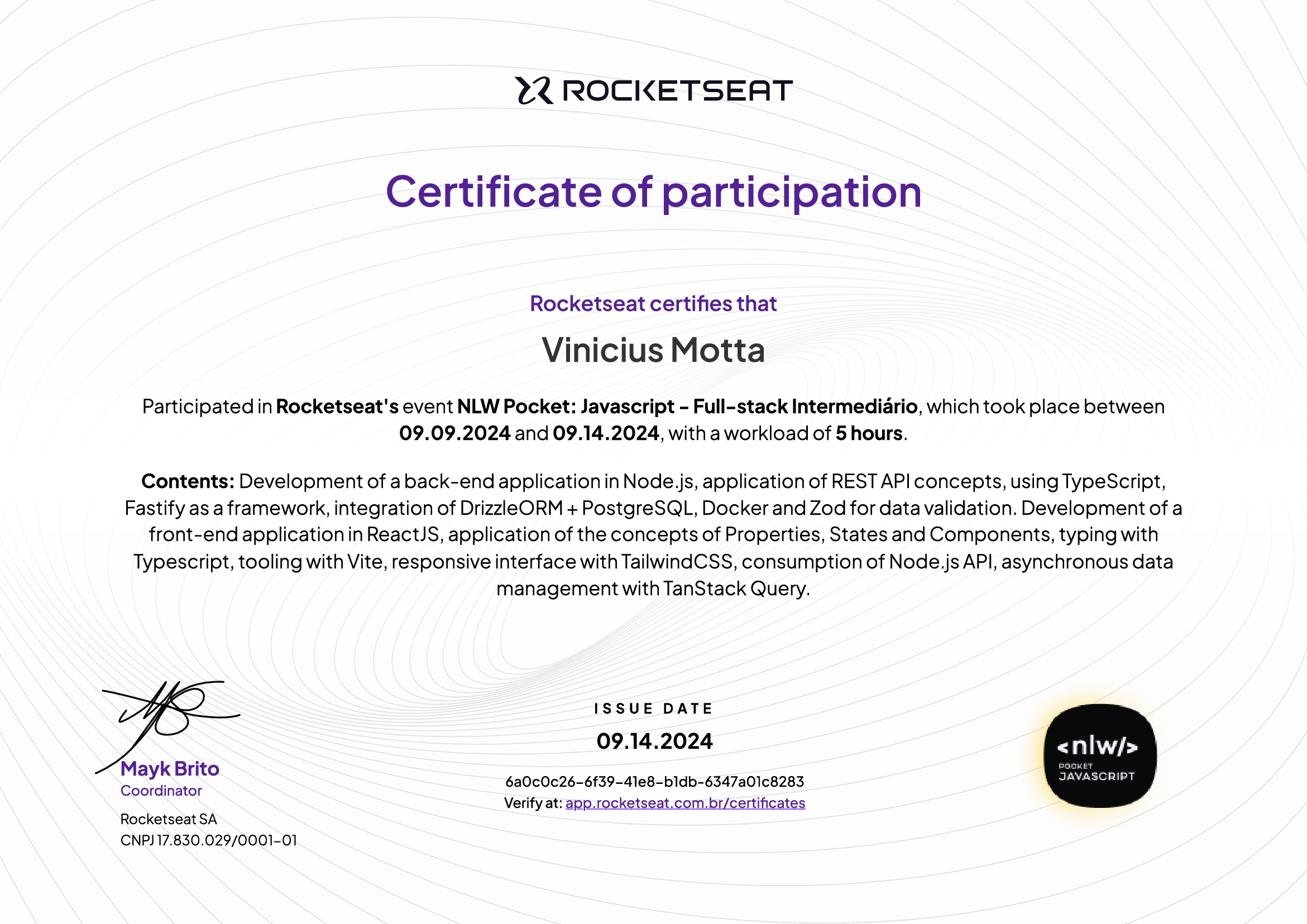 NLW Pocket: Javascript - Full-stack Intermediário